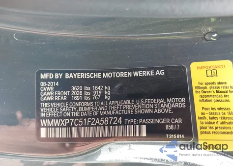 2015 Mini Hardtop Cooper S from USA, damaged, VIN WMWXP7C51F2A58724